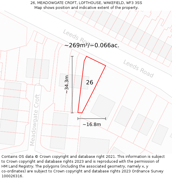 26, MEADOWGATE CROFT, LOFTHOUSE, WAKEFIELD, WF3 3SS: Plot and title map