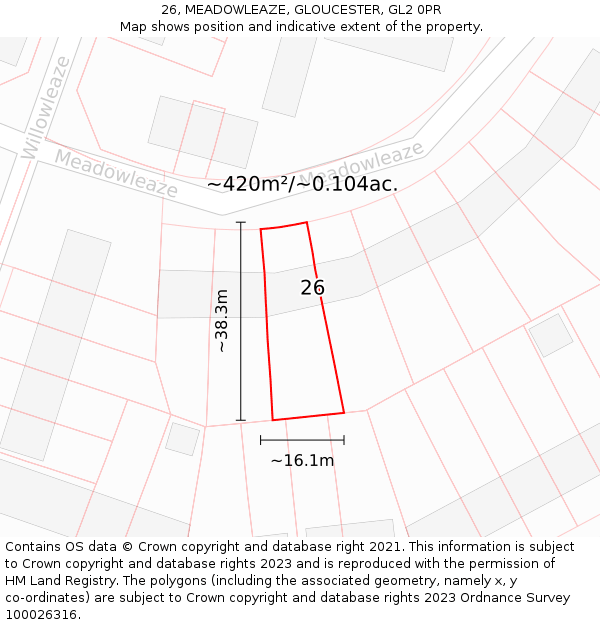 26, MEADOWLEAZE, GLOUCESTER, GL2 0PR: Plot and title map