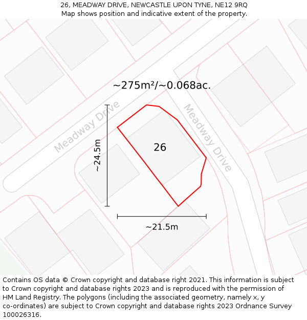 26, MEADWAY DRIVE, NEWCASTLE UPON TYNE, NE12 9RQ: Plot and title map