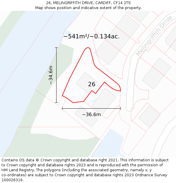 26, MELINGRIFFITH DRIVE, CARDIFF, CF14 2TS: Plot and title map