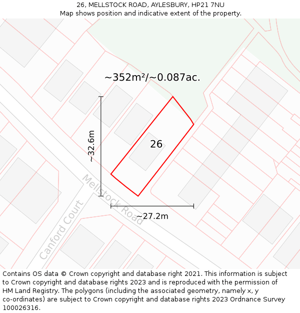 26, MELLSTOCK ROAD, AYLESBURY, HP21 7NU: Plot and title map