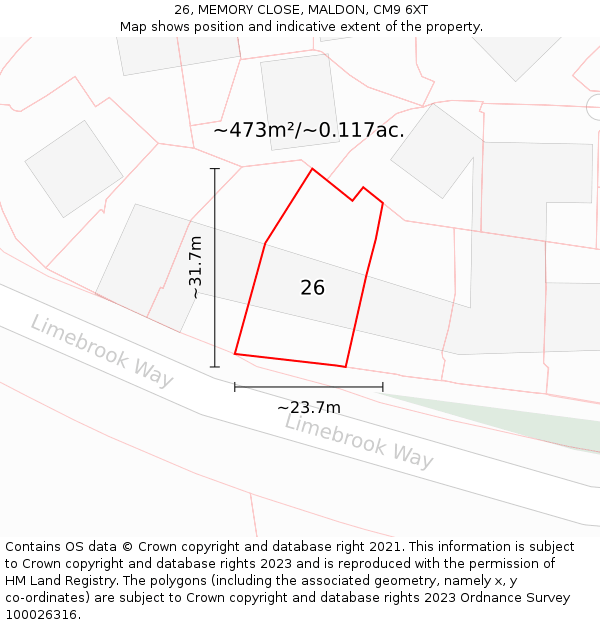 26, MEMORY CLOSE, MALDON, CM9 6XT: Plot and title map
