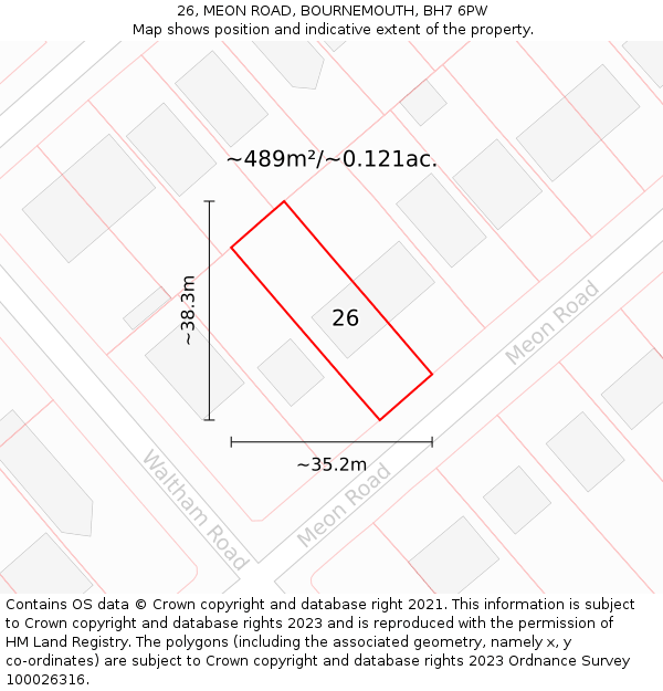 26, MEON ROAD, BOURNEMOUTH, BH7 6PW: Plot and title map