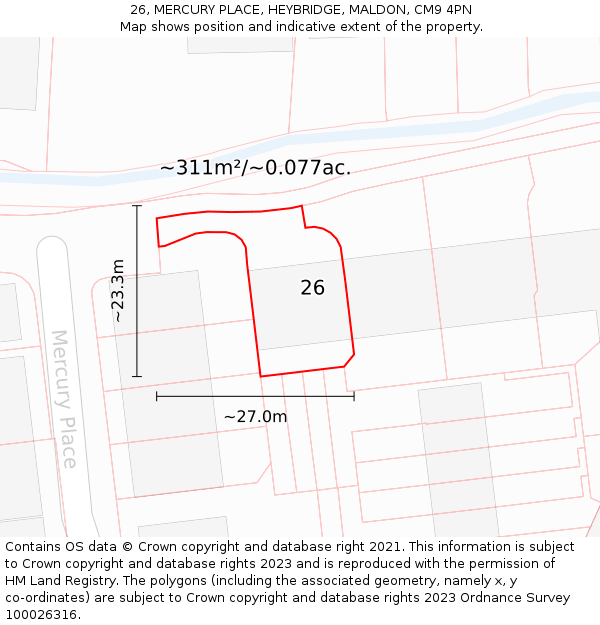 26, MERCURY PLACE, HEYBRIDGE, MALDON, CM9 4PN: Plot and title map