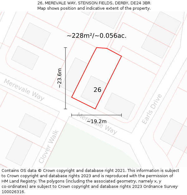 26, MEREVALE WAY, STENSON FIELDS, DERBY, DE24 3BR: Plot and title map
