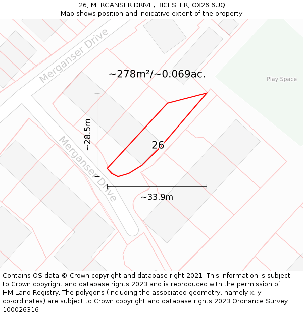 26, MERGANSER DRIVE, BICESTER, OX26 6UQ: Plot and title map