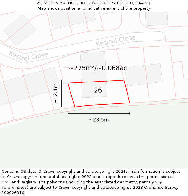 26, MERLIN AVENUE, BOLSOVER, CHESTERFIELD, S44 6QF: Plot and title map