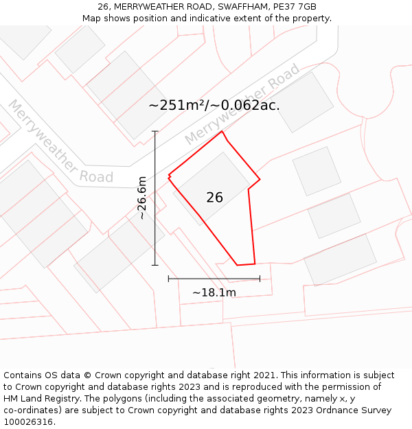 26, MERRYWEATHER ROAD, SWAFFHAM, PE37 7GB: Plot and title map