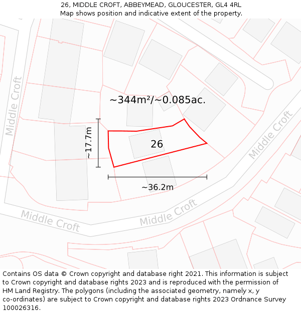 26, MIDDLE CROFT, ABBEYMEAD, GLOUCESTER, GL4 4RL: Plot and title map