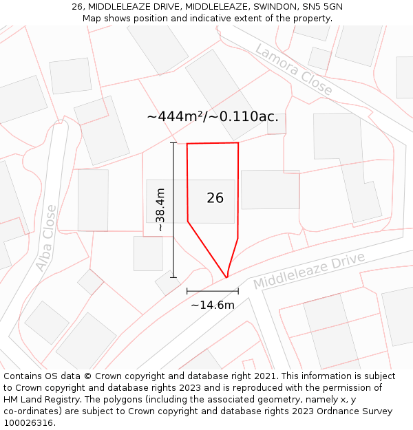 26, MIDDLELEAZE DRIVE, MIDDLELEAZE, SWINDON, SN5 5GN: Plot and title map