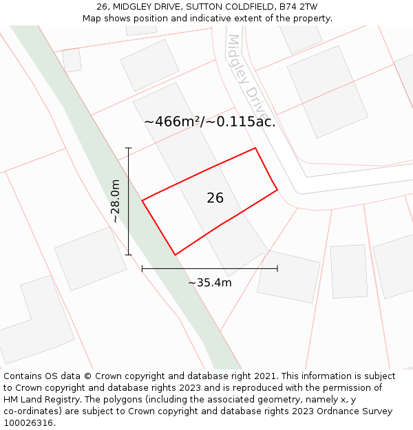 26, MIDGLEY DRIVE, SUTTON COLDFIELD, B74 2TW: Plot and title map