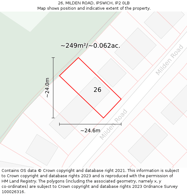 26, MILDEN ROAD, IPSWICH, IP2 0LB: Plot and title map