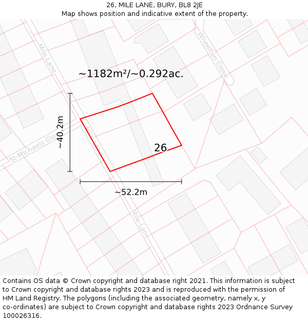 26, MILE LANE, BURY, BL8 2JE: Plot and title map