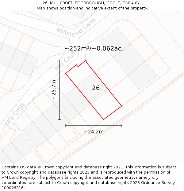 26, MILL CROFT, EGGBOROUGH, GOOLE, DN14 0YL: Plot and title map