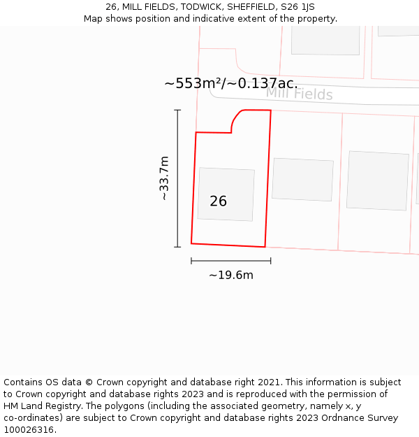 26, MILL FIELDS, TODWICK, SHEFFIELD, S26 1JS: Plot and title map