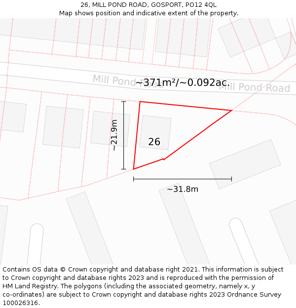 26, MILL POND ROAD, GOSPORT, PO12 4QL: Plot and title map