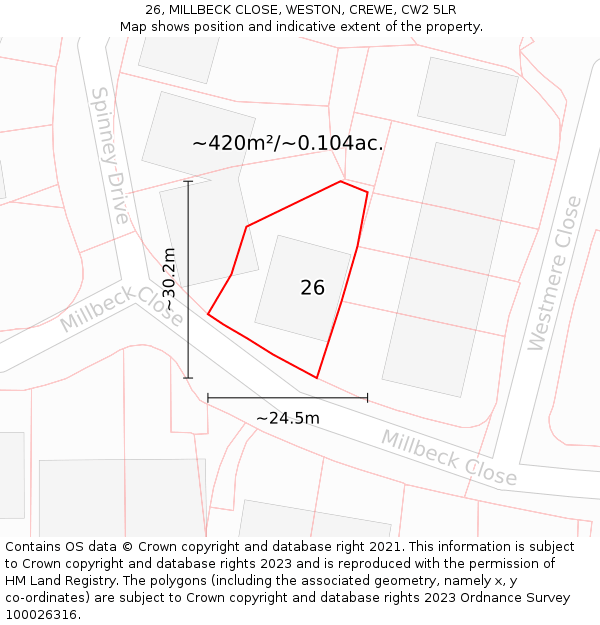 26, MILLBECK CLOSE, WESTON, CREWE, CW2 5LR: Plot and title map