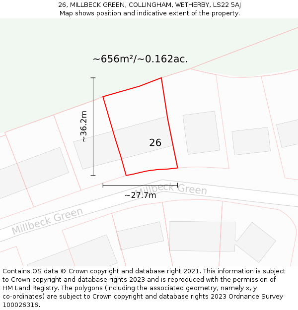 26, MILLBECK GREEN, COLLINGHAM, WETHERBY, LS22 5AJ: Plot and title map