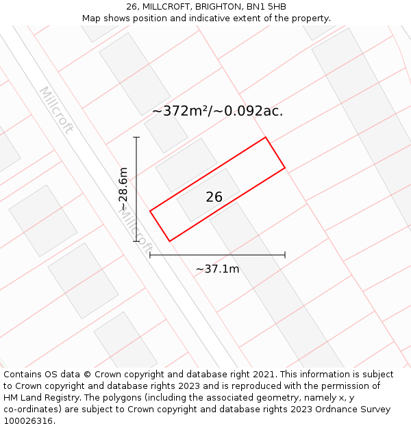 26, MILLCROFT, BRIGHTON, BN1 5HB: Plot and title map