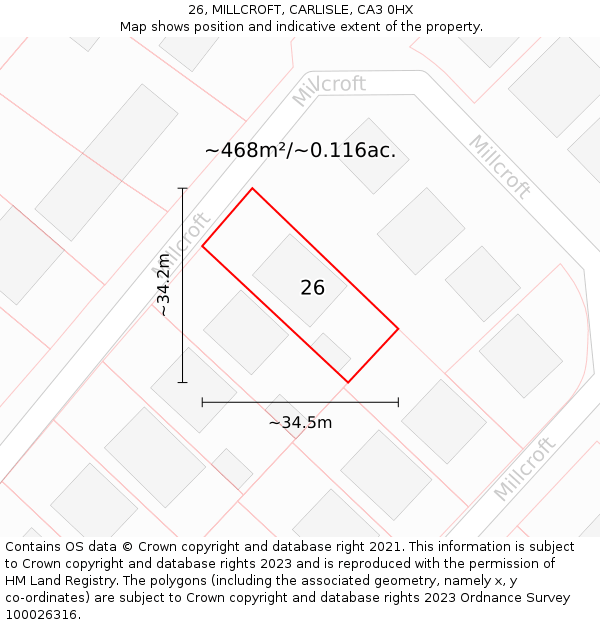 26, MILLCROFT, CARLISLE, CA3 0HX: Plot and title map