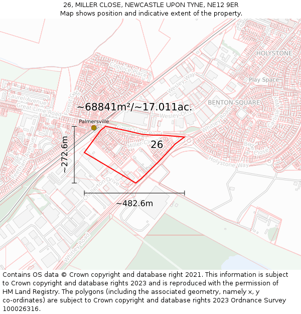 26, MILLER CLOSE, NEWCASTLE UPON TYNE, NE12 9ER: Plot and title map