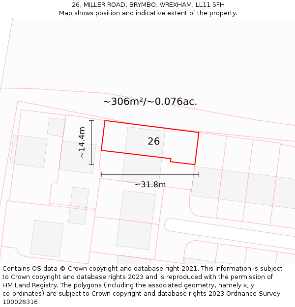 26, MILLER ROAD, BRYMBO, WREXHAM, LL11 5FH: Plot and title map