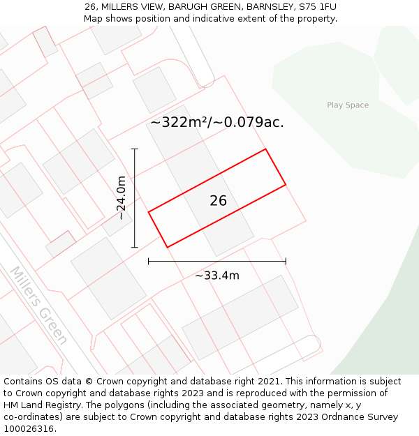 26, MILLERS VIEW, BARUGH GREEN, BARNSLEY, S75 1FU: Plot and title map