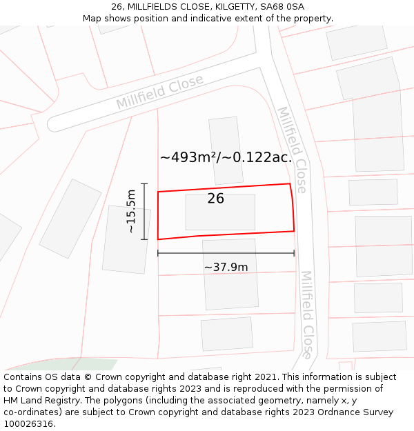 26, MILLFIELDS CLOSE, KILGETTY, SA68 0SA: Plot and title map
