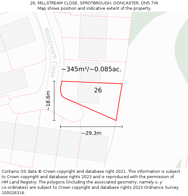 26, MILLSTREAM CLOSE, SPROTBROUGH, DONCASTER, DN5 7YA: Plot and title map