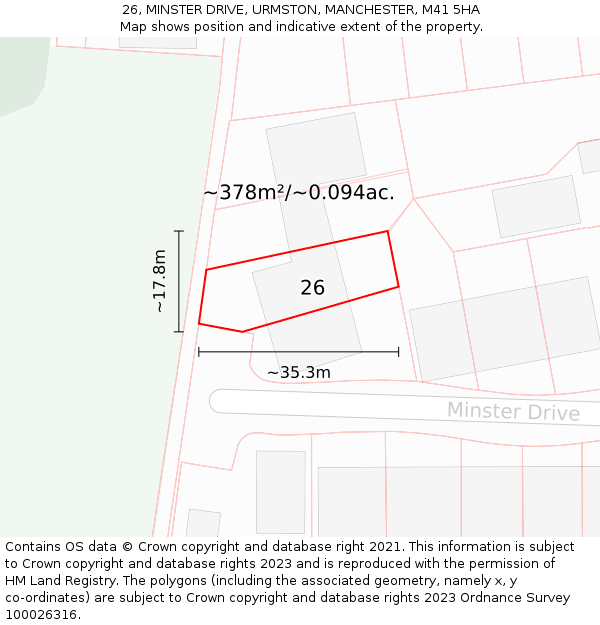 26, MINSTER DRIVE, URMSTON, MANCHESTER, M41 5HA: Plot and title map