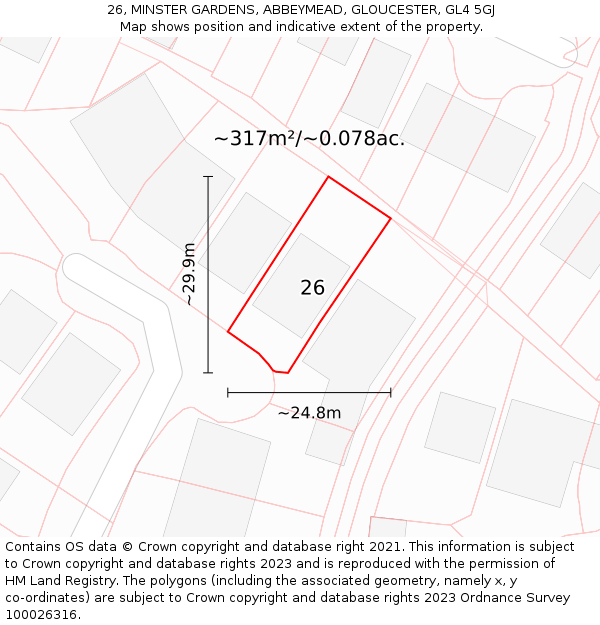 26, MINSTER GARDENS, ABBEYMEAD, GLOUCESTER, GL4 5GJ: Plot and title map