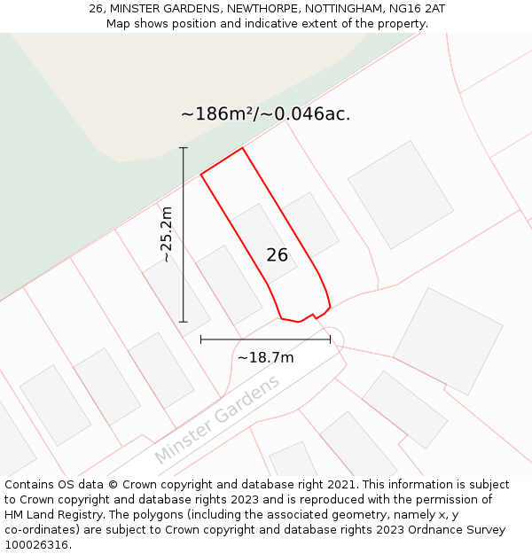 26, MINSTER GARDENS, NEWTHORPE, NOTTINGHAM, NG16 2AT: Plot and title map
