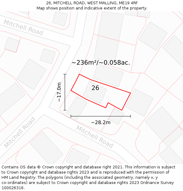 26, MITCHELL ROAD, WEST MALLING, ME19 4RF: Plot and title map