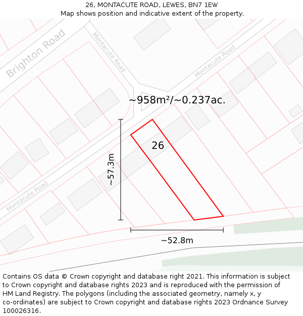 26, MONTACUTE ROAD, LEWES, BN7 1EW: Plot and title map