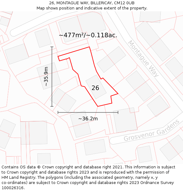 26, MONTAGUE WAY, BILLERICAY, CM12 0UB: Plot and title map