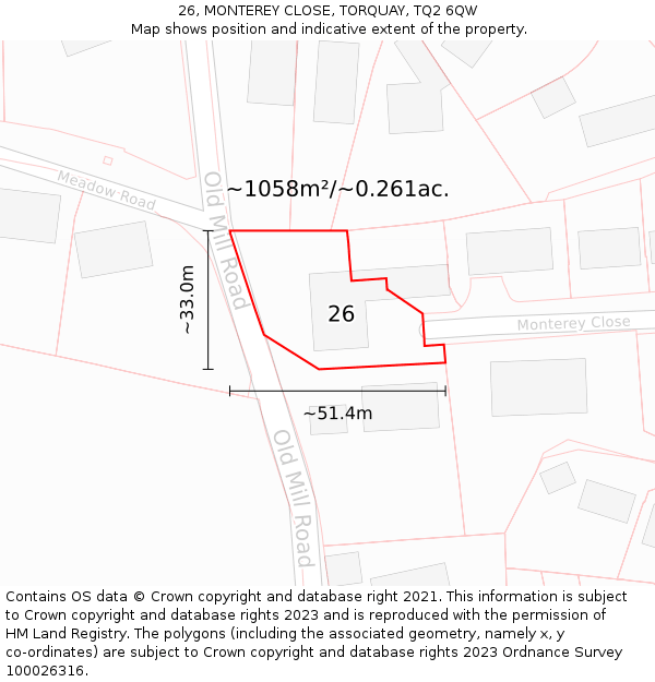 26, MONTEREY CLOSE, TORQUAY, TQ2 6QW: Plot and title map