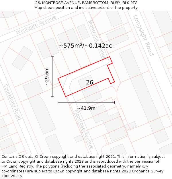 26, MONTROSE AVENUE, RAMSBOTTOM, BURY, BL0 9TG: Plot and title map