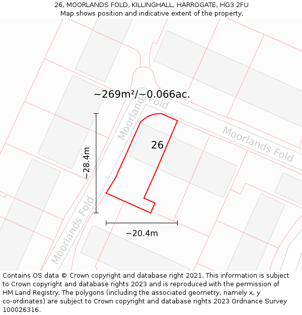 26, MOORLANDS FOLD, KILLINGHALL, HARROGATE, HG3 2FU: Plot and title map