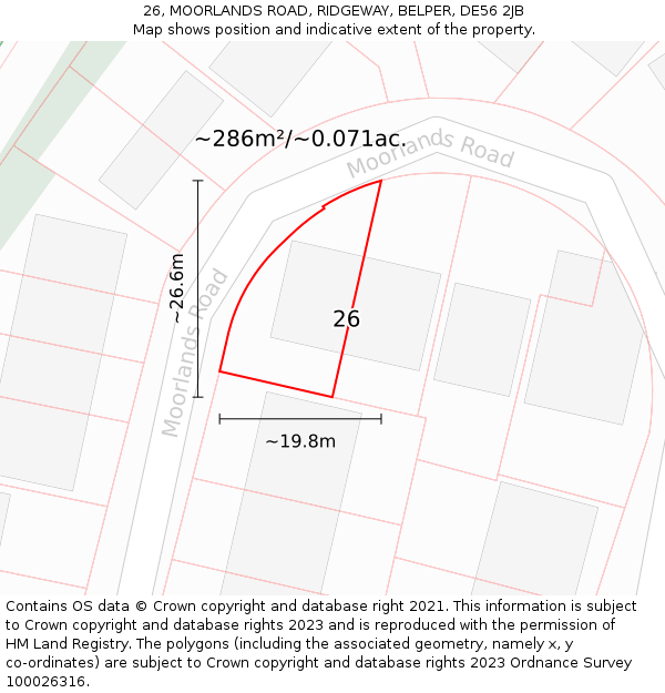 26, MOORLANDS ROAD, RIDGEWAY, BELPER, DE56 2JB: Plot and title map