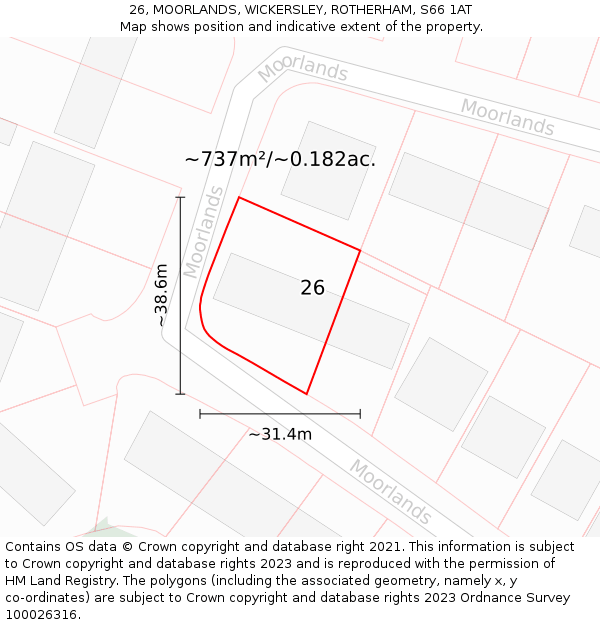 26, MOORLANDS, WICKERSLEY, ROTHERHAM, S66 1AT: Plot and title map