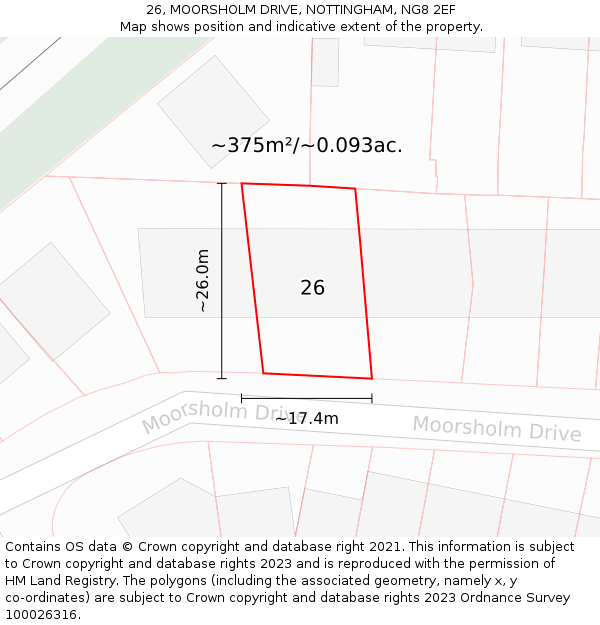 26, MOORSHOLM DRIVE, NOTTINGHAM, NG8 2EF: Plot and title map