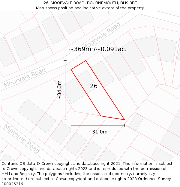26, MOORVALE ROAD, BOURNEMOUTH, BH9 3BE: Plot and title map