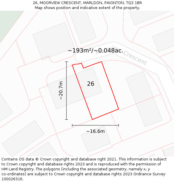 26, MOORVIEW CRESCENT, MARLDON, PAIGNTON, TQ3 1BR: Plot and title map