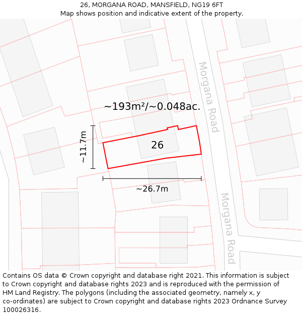 26, MORGANA ROAD, MANSFIELD, NG19 6FT: Plot and title map