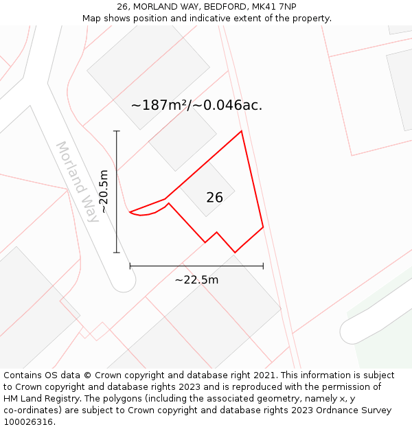 26, MORLAND WAY, BEDFORD, MK41 7NP: Plot and title map