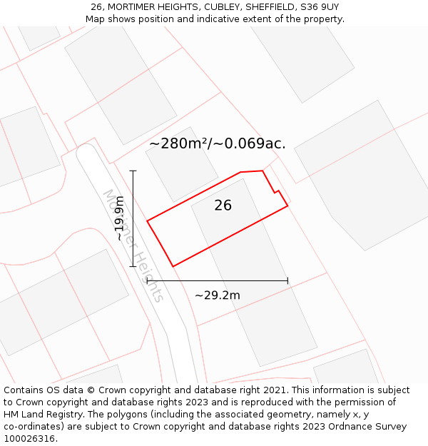 26, MORTIMER HEIGHTS, CUBLEY, SHEFFIELD, S36 9UY: Plot and title map