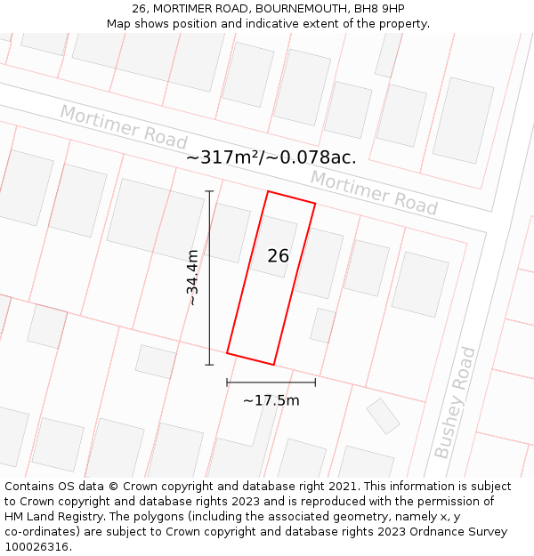 26, MORTIMER ROAD, BOURNEMOUTH, BH8 9HP: Plot and title map