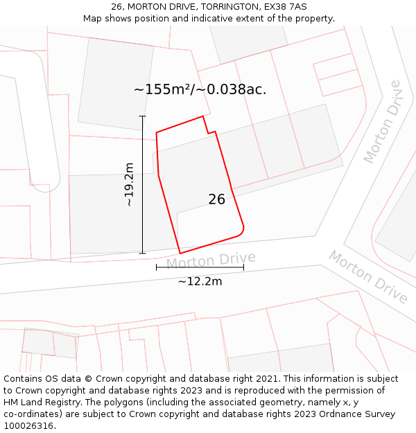 26, MORTON DRIVE, TORRINGTON, EX38 7AS: Plot and title map