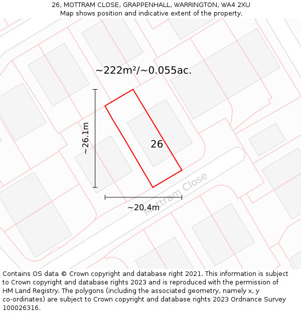 26, MOTTRAM CLOSE, GRAPPENHALL, WARRINGTON, WA4 2XU: Plot and title map