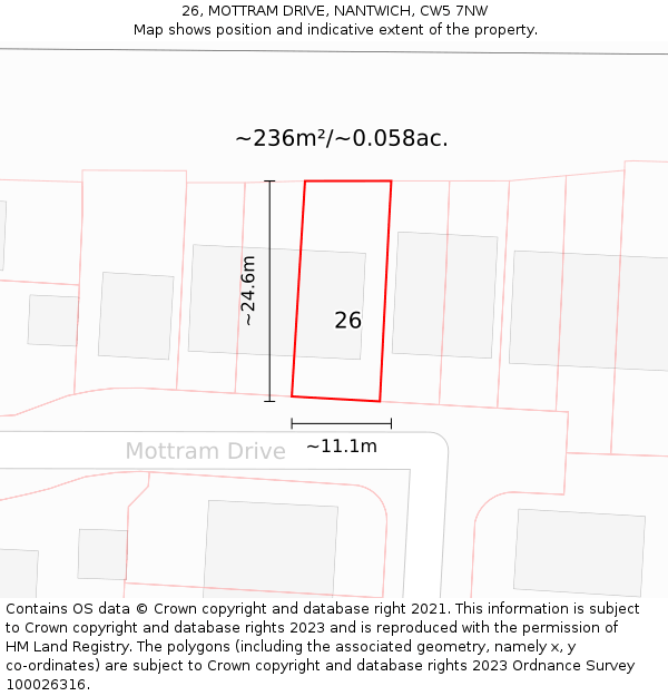 26, MOTTRAM DRIVE, NANTWICH, CW5 7NW: Plot and title map